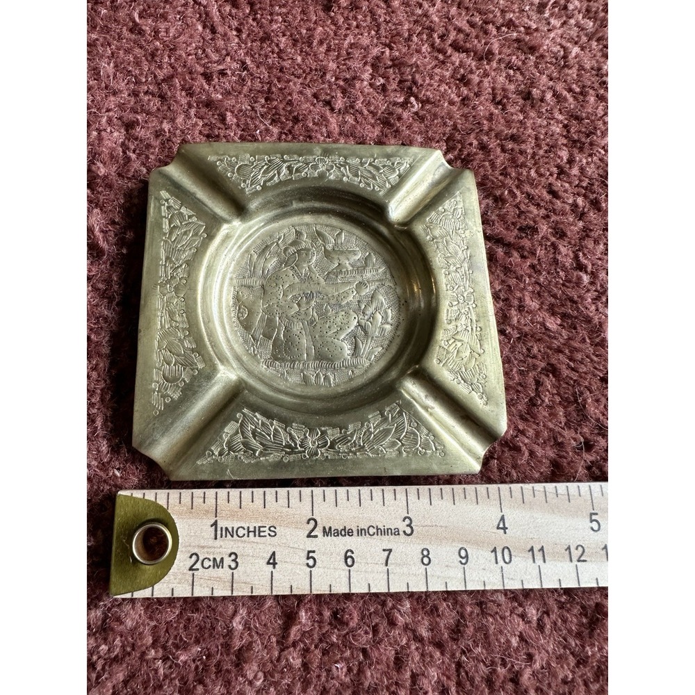 Vintage Gold Color Brass Ashtray Ornate Floral Decorative Boho - Picture 3 of 6
